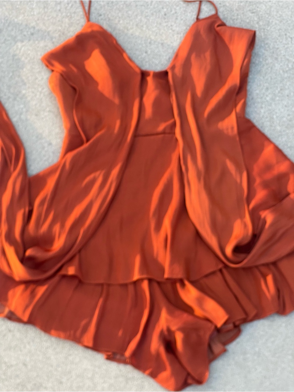 Satin layered mini dress romper jumper with spaghetti straps Size S - Picture 7 of 14